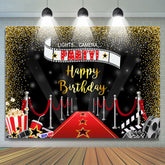 Lofaris Lets Camera Party Red Carpet Gold Glitter Birthday Backdrop